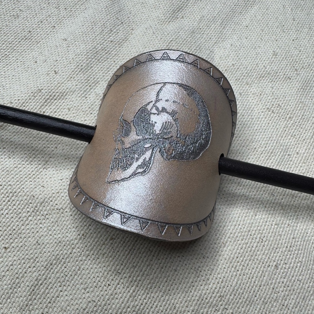 Stick barrette pearl skull handcrafted leather hair accessory